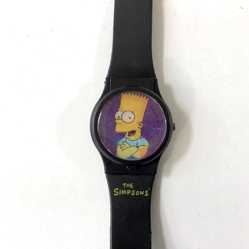 Vintage 1997 Bart Simpson Wrist Watch Subway Challenge Lenticular Pop Open Face